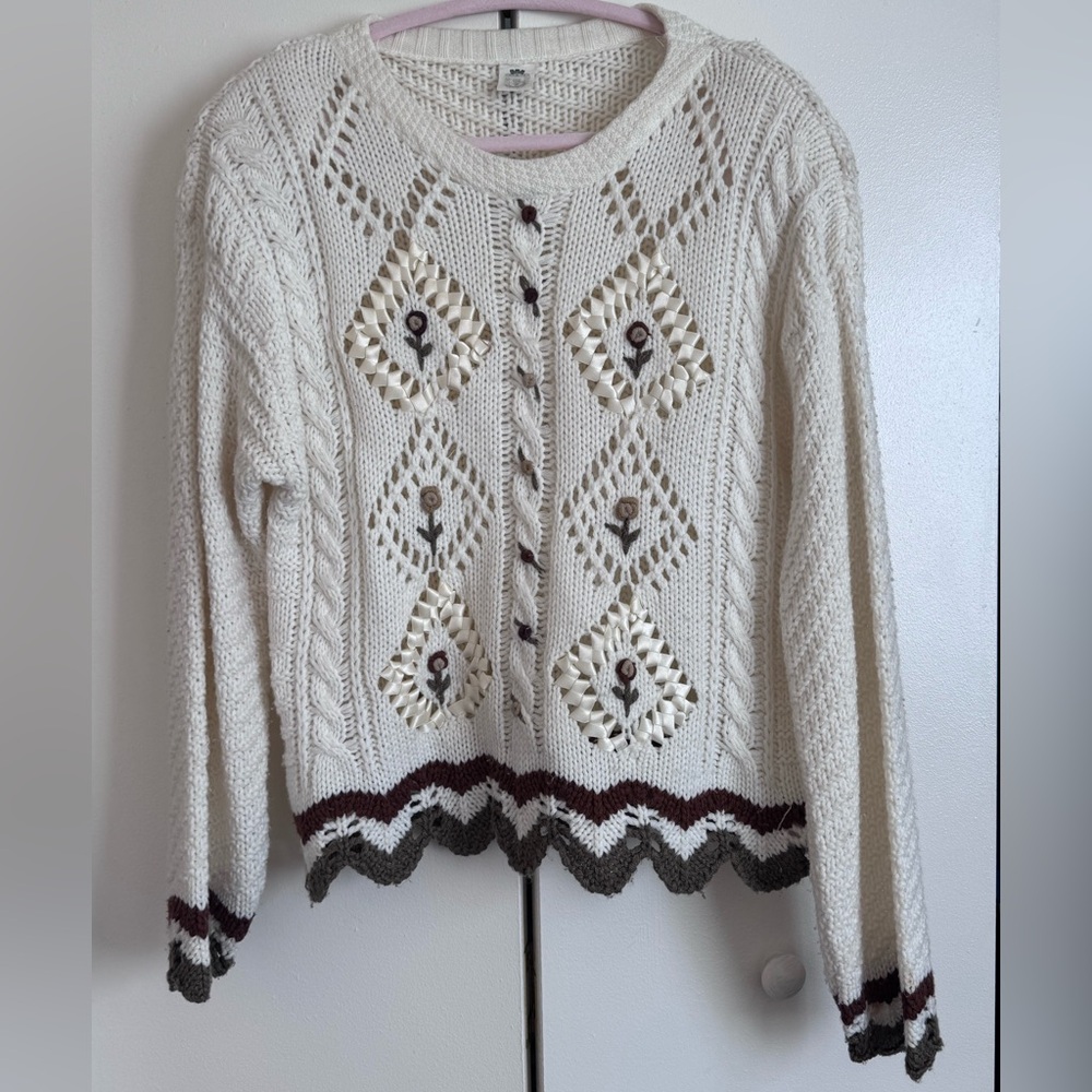 Vintage Style | Embroidered Knit Cardigan | Cottagecore Floral Sweater - Picture 2 of 4